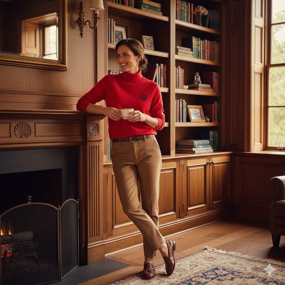 LAUREN Ralph Lauren Turtleneck Sweater M Red Cotton Long Sleeve Embroidered Logo